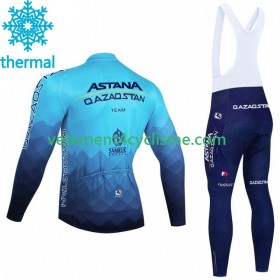 Homme Tenue Cycliste Manches Longues et Collant à Bretelles Hiver Thermal Fleece Astana Qazaqstan 2023